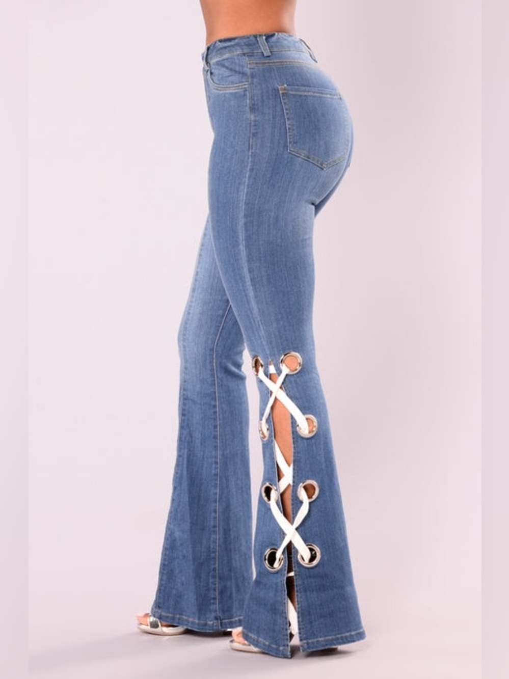 Fashion Nova Ring My Bell Lace Up Flare Jeans High Rise Stretch Size 25